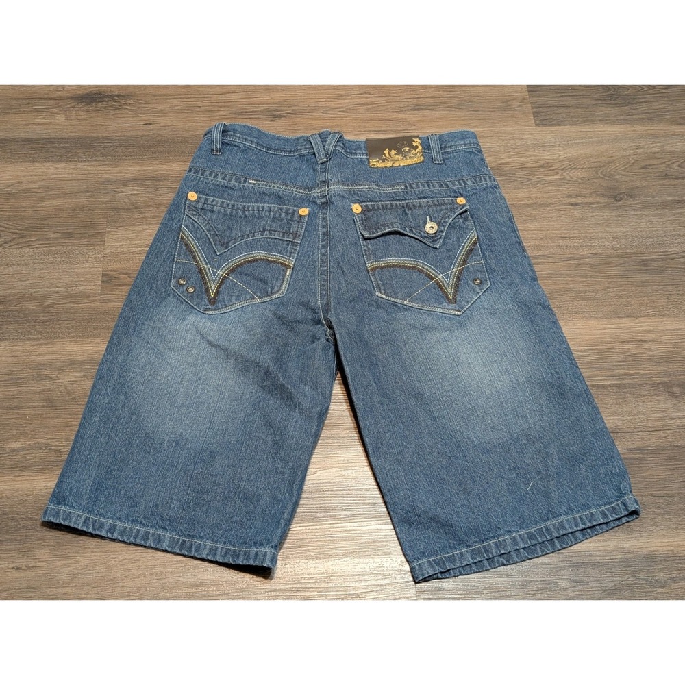 5ive Jungle & Co Mens Denim Jorts Size 38 Blue Flap Pocket Baggy Fit Jorts